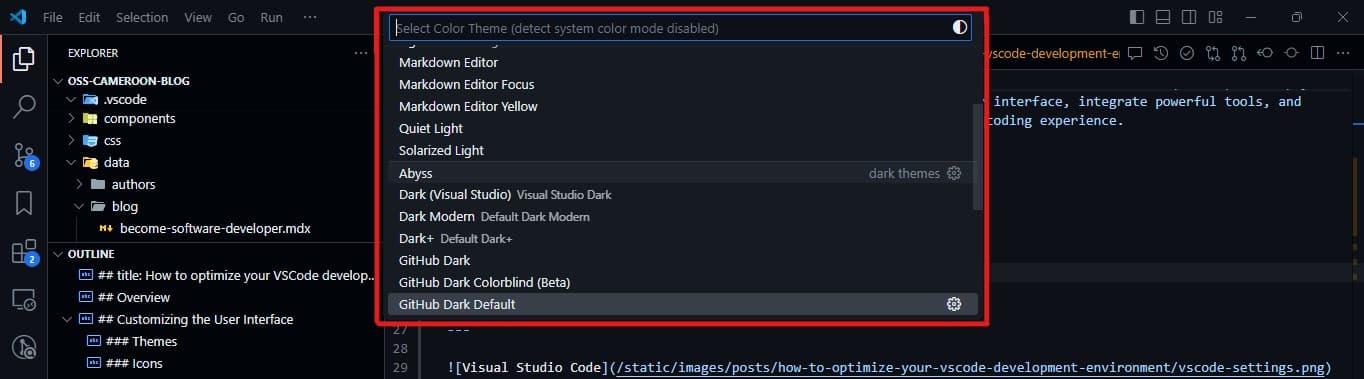 Browsing and Switching Themes
