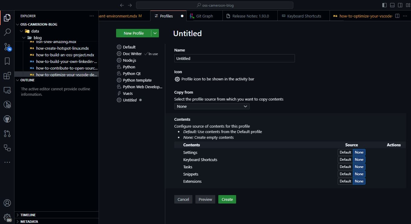 Creating a Profile in VSCode